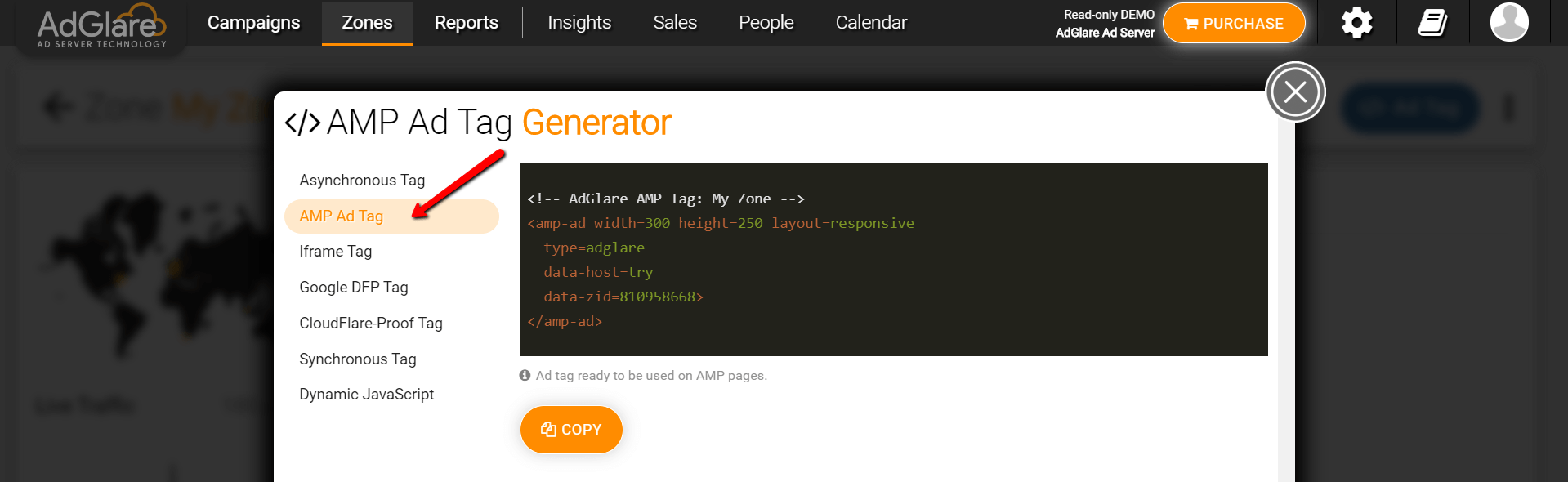 AMP HTML Ads - Ad Tag by AdGlare Ad Server