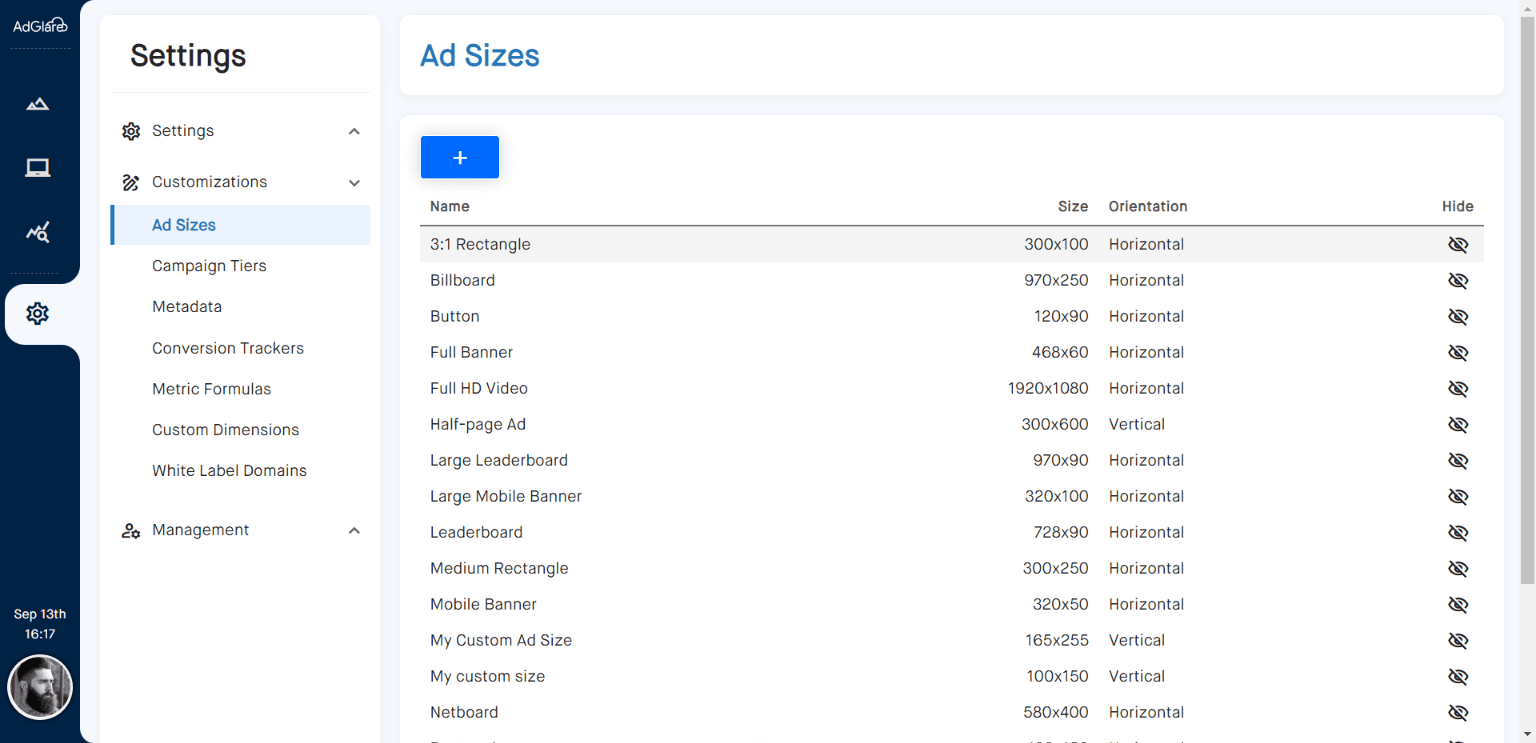 Adsizes Overview AdGlare AdServer