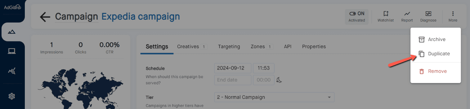 Campaigns Duplicate AdGlare AdServer