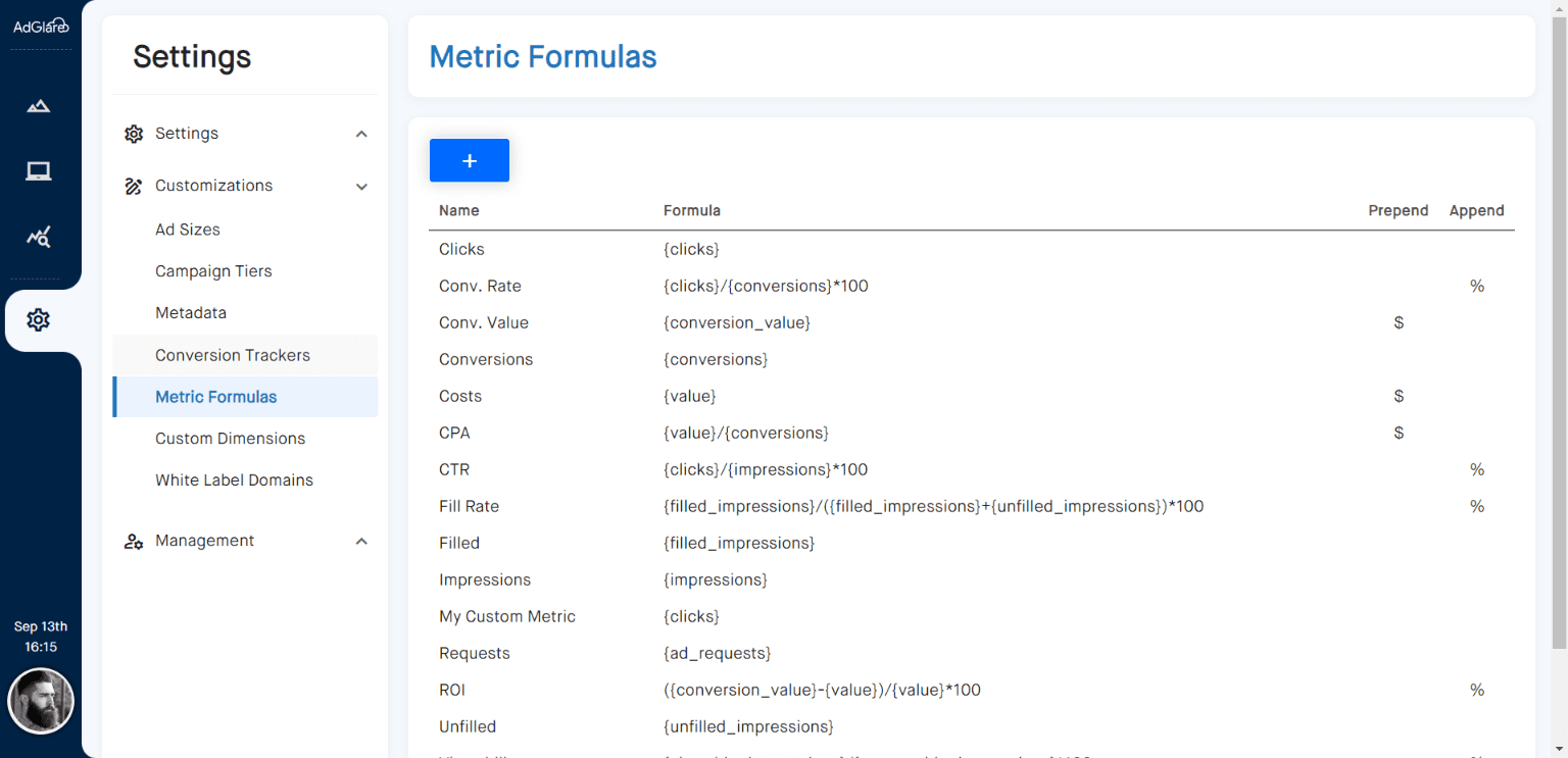 Metrics Overview AdGlare AdServer