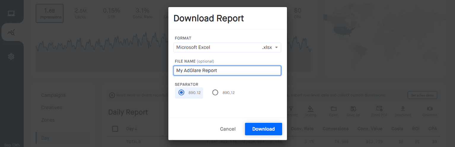 Reports Download AdGlare AdServer