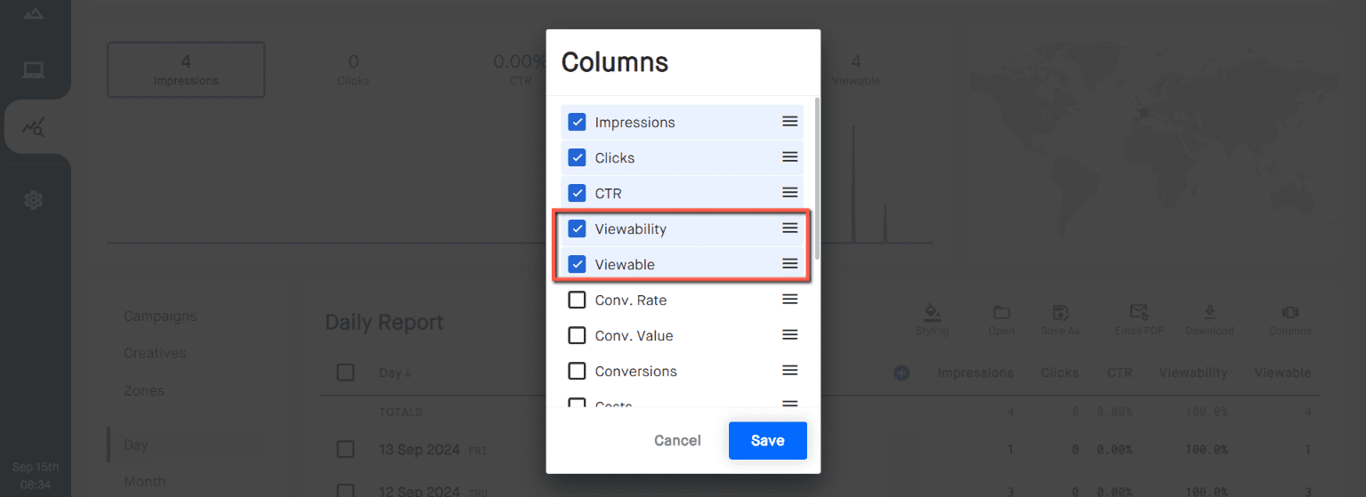 Reports Viewability AdGlare AdServer