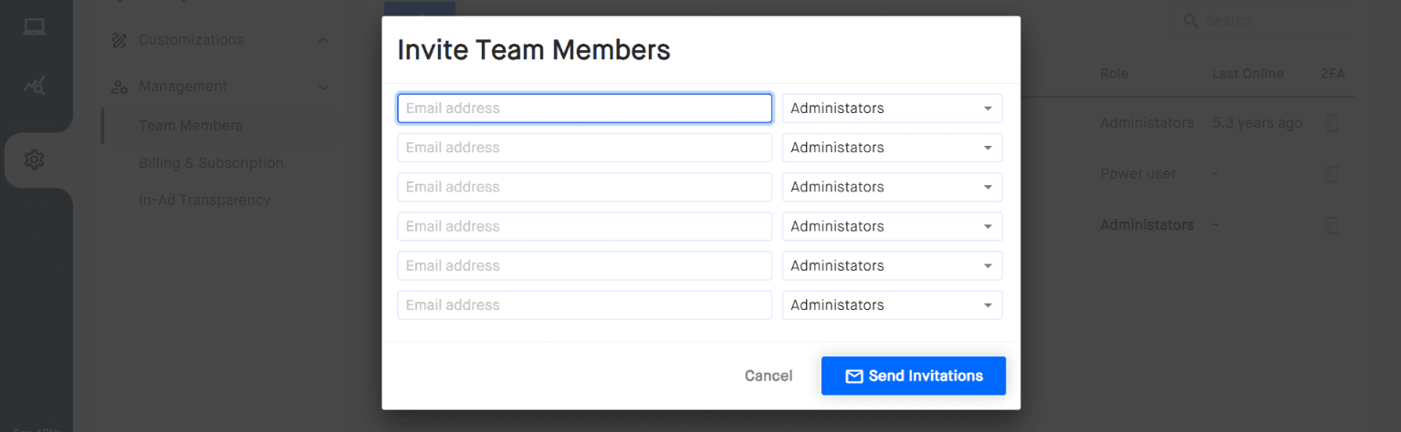 Teammembers Invitations AdGlare AdServer