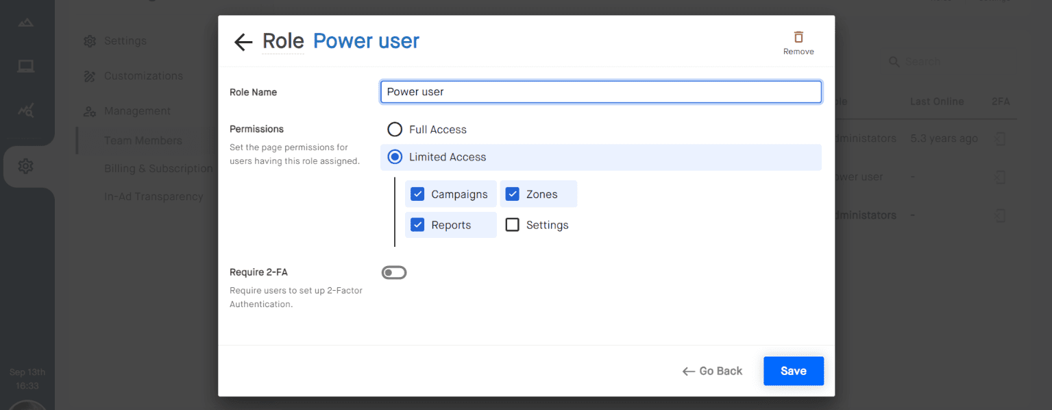 Teammembers Roles AdGlare AdServer